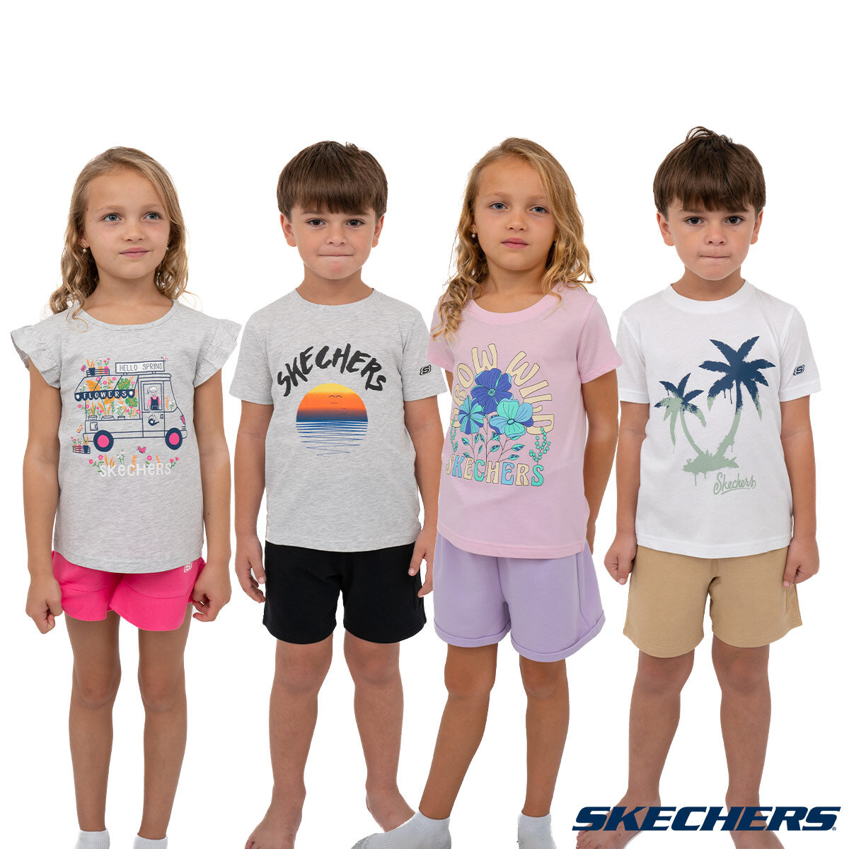 Skechers Kids 3 Piece Set with x2 T-Shirts and x1 Short in 4 Colours & 6 Sizes