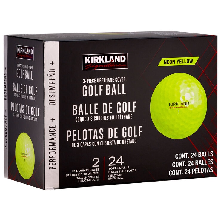 Kirkland Signature 3-Piece Urethane Cover Neon Yellow Golf Balls - 24 Pack