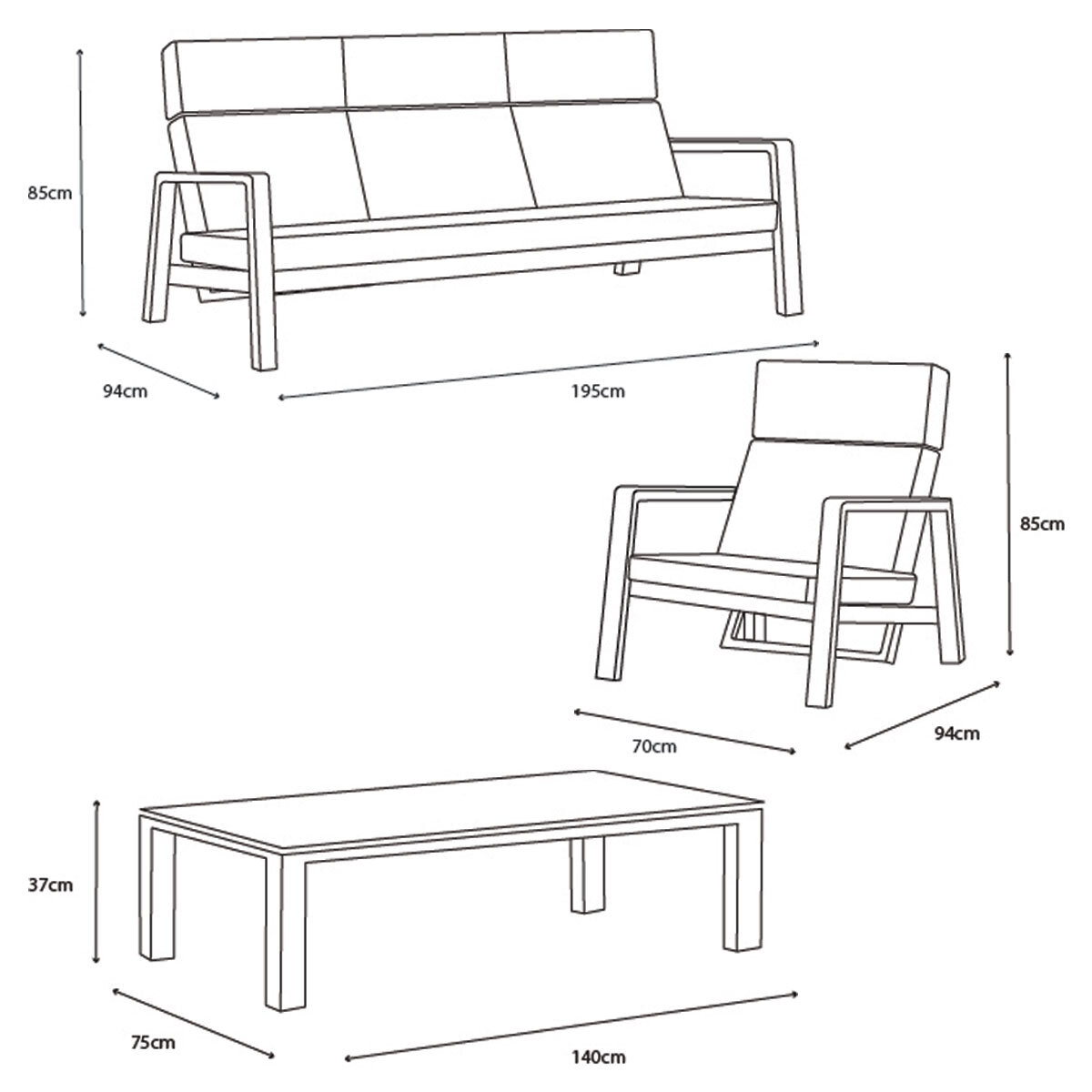 LIFE Outdoor Living Laguna 4 Piece Recliner Set