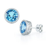 Round Cut Blue Topaz & 0.17ctw Diamond Earrings, 14ct White Gold