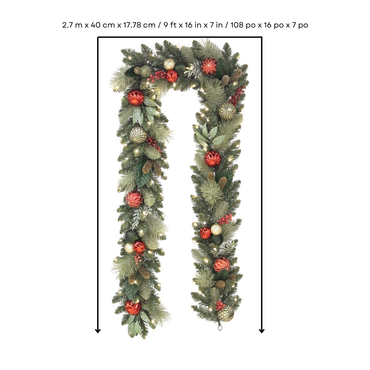 Buy 9ft Decorated Garland Red Dimensions Image at costco.co.uk