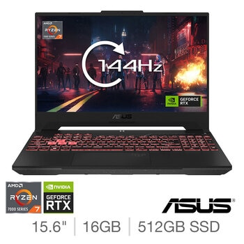 ASUS TUF, AMD Ryzen 7, 16GB RAM, 512GB SSD, NVIDIA GeForce RTX 4050, 15.6 Inch Gaming Laptop, FA507NUR-LP038W