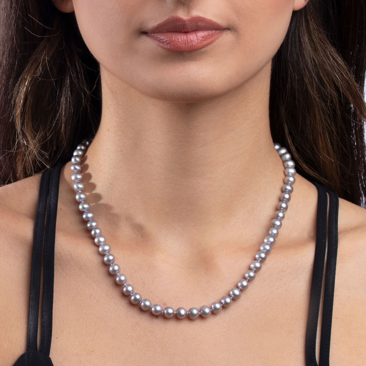 6-7mm Cultured Freshwater Grey Pearl Necklace, 18ct White Gold