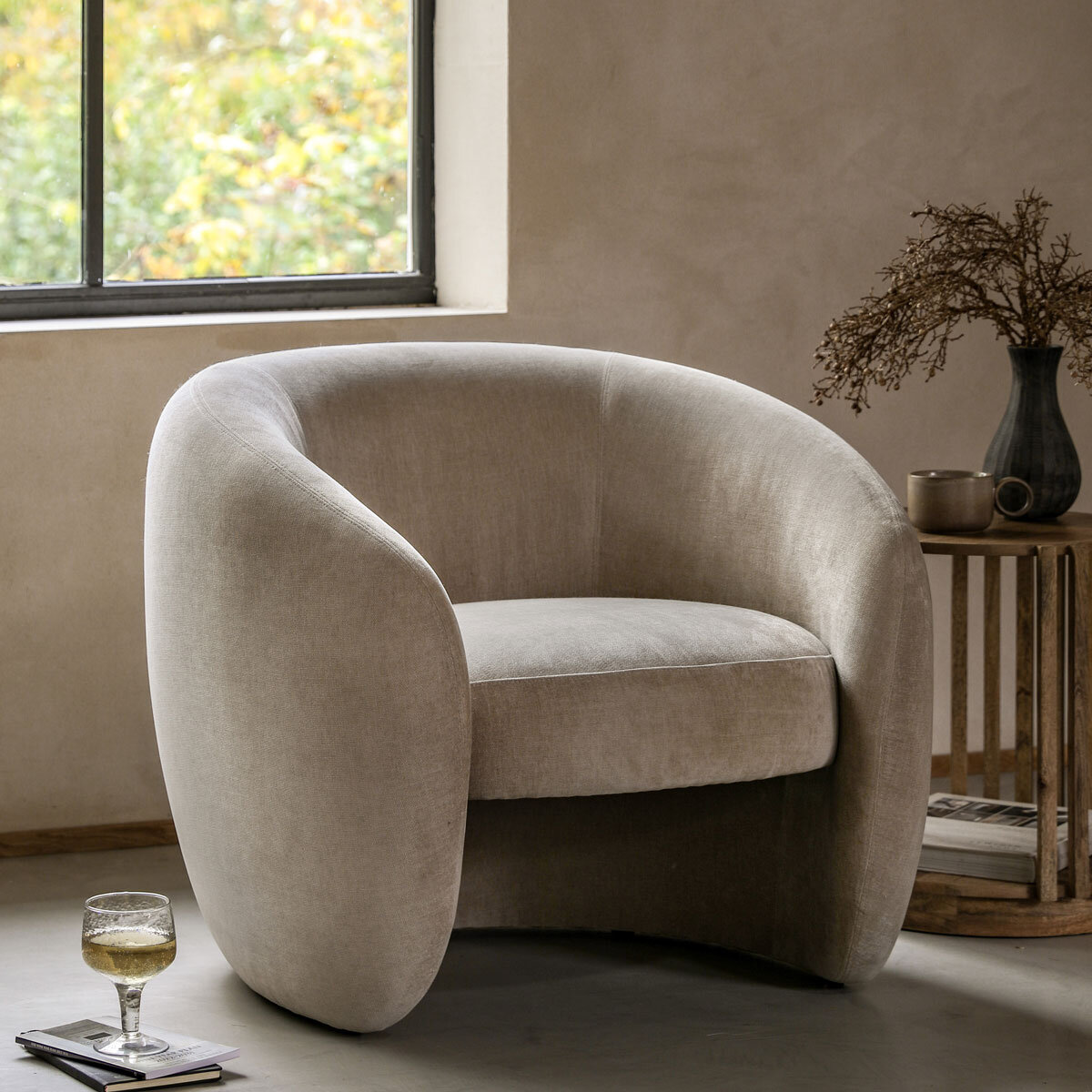 Gallery Curvo Cream Fabric Armchair