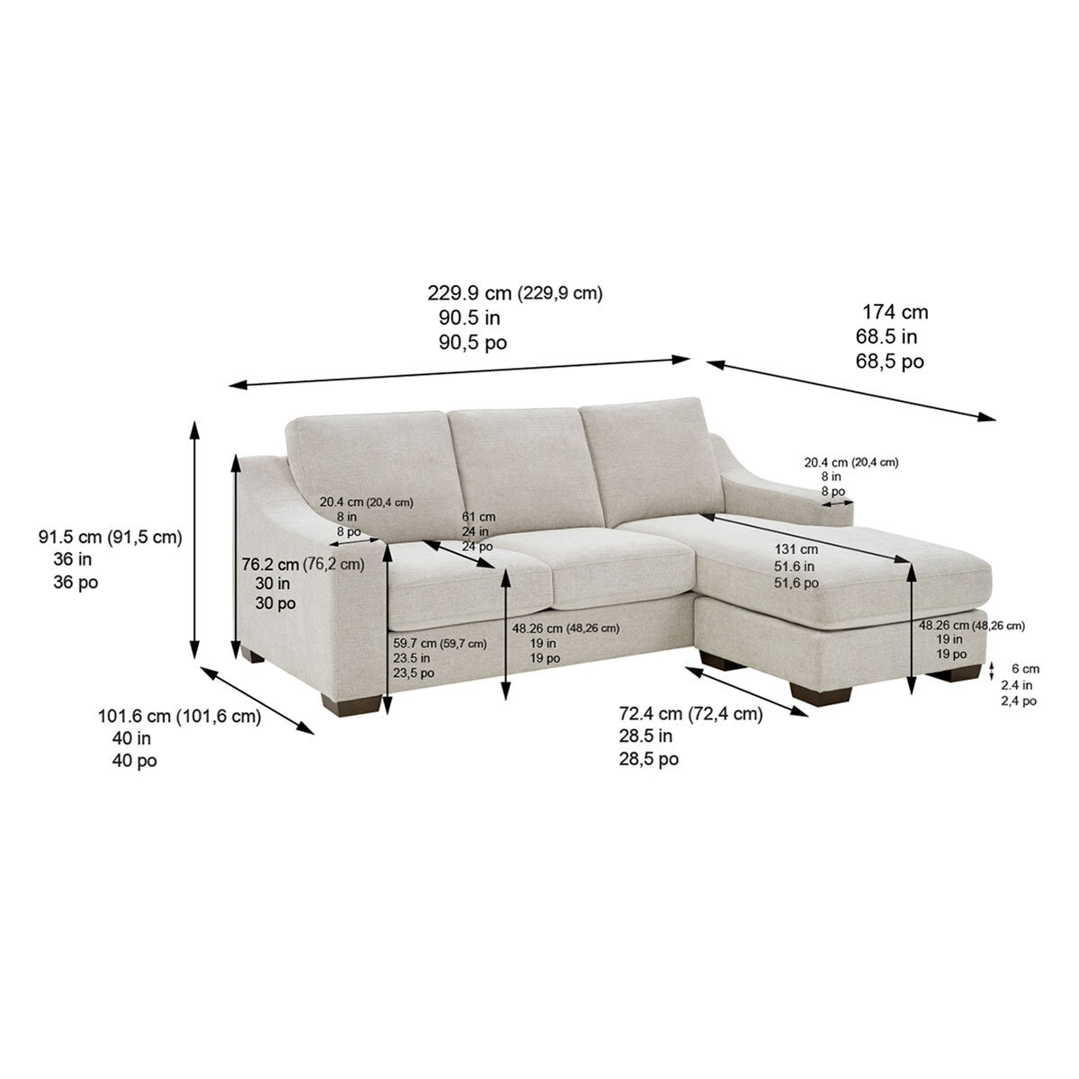 Thomasville Dillard Grey Fabric Corner Sofa with Reversible Chaise