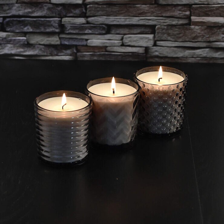 Torc Fragranced Textured Smoked Glass Candles, 3 Pack 