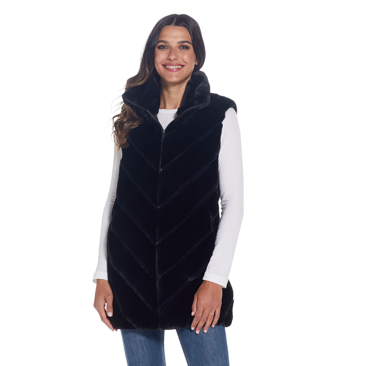 Weatherproof Ladies Faux Fur 3/4 Vest in Black | Costco UK