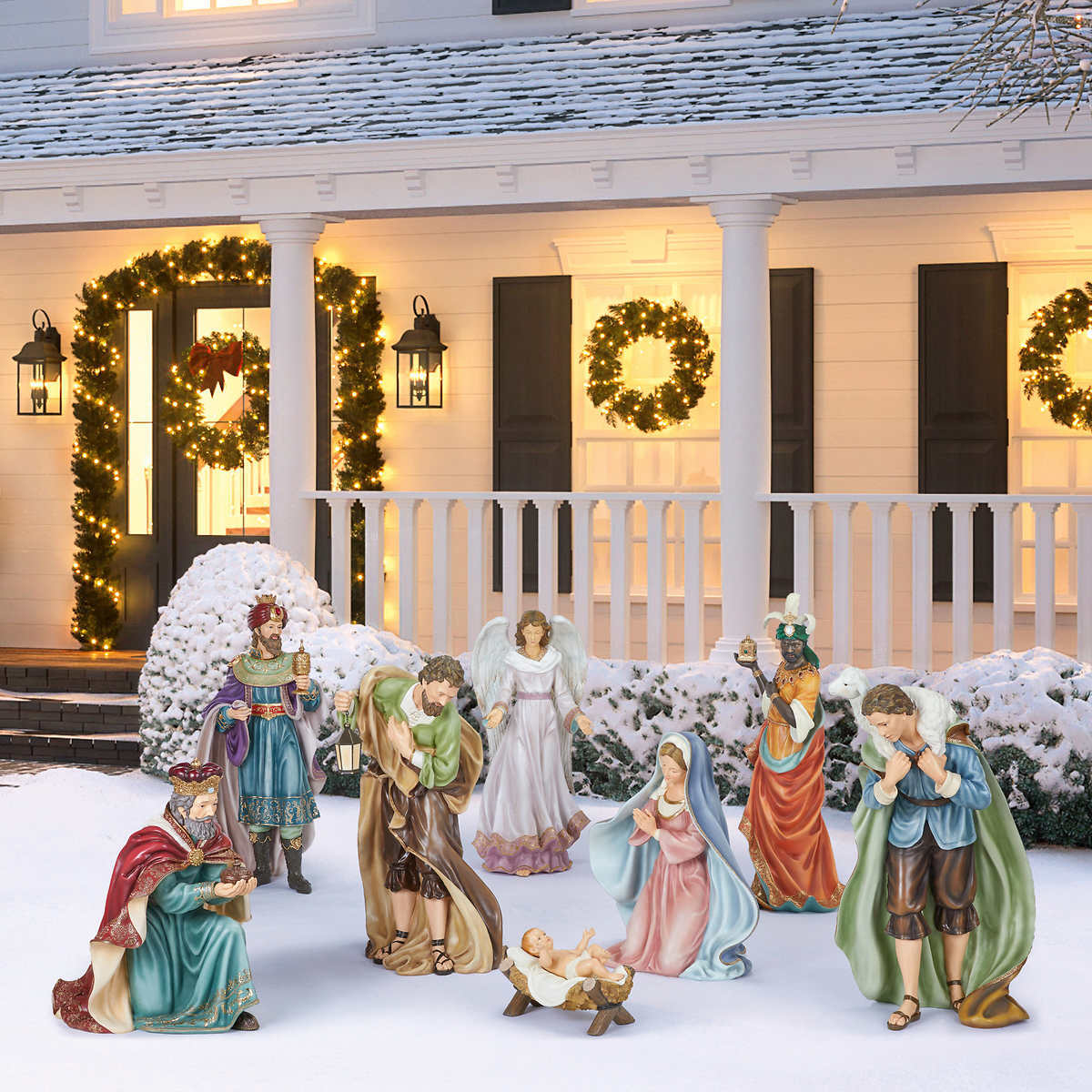 9 Piece Outdoor Handcrafted Christmas Nativity Set Costco Uk