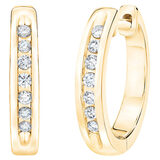 0.12ctw Channel Hoop Diamond Earrings, 14k Yellow Gold
