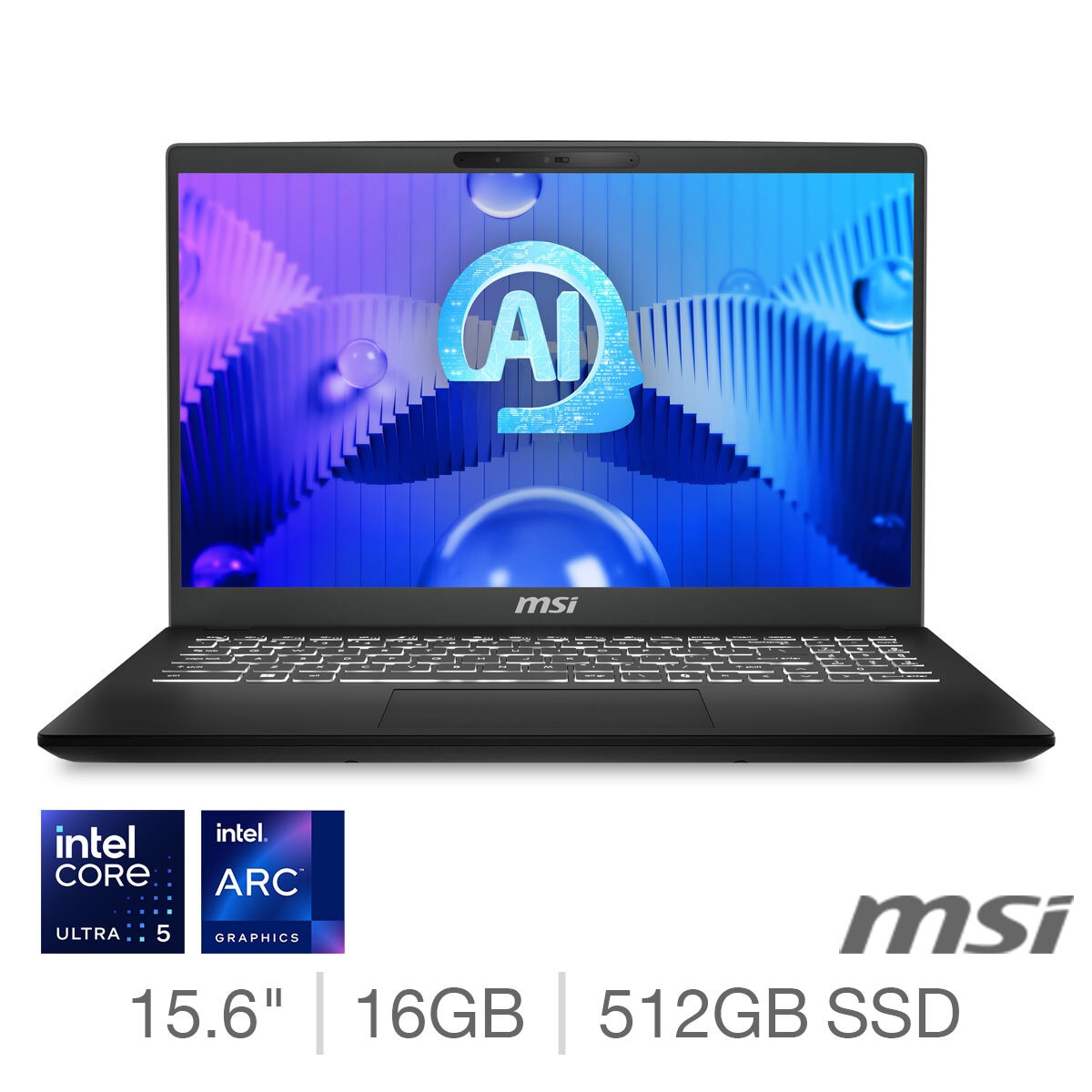 MSI Modern, Intel Core U5, 16GB RAM, 512GB SSD, Intel Arc Graphics, 15.6 Inch Laptop, 9S7-15H551-003