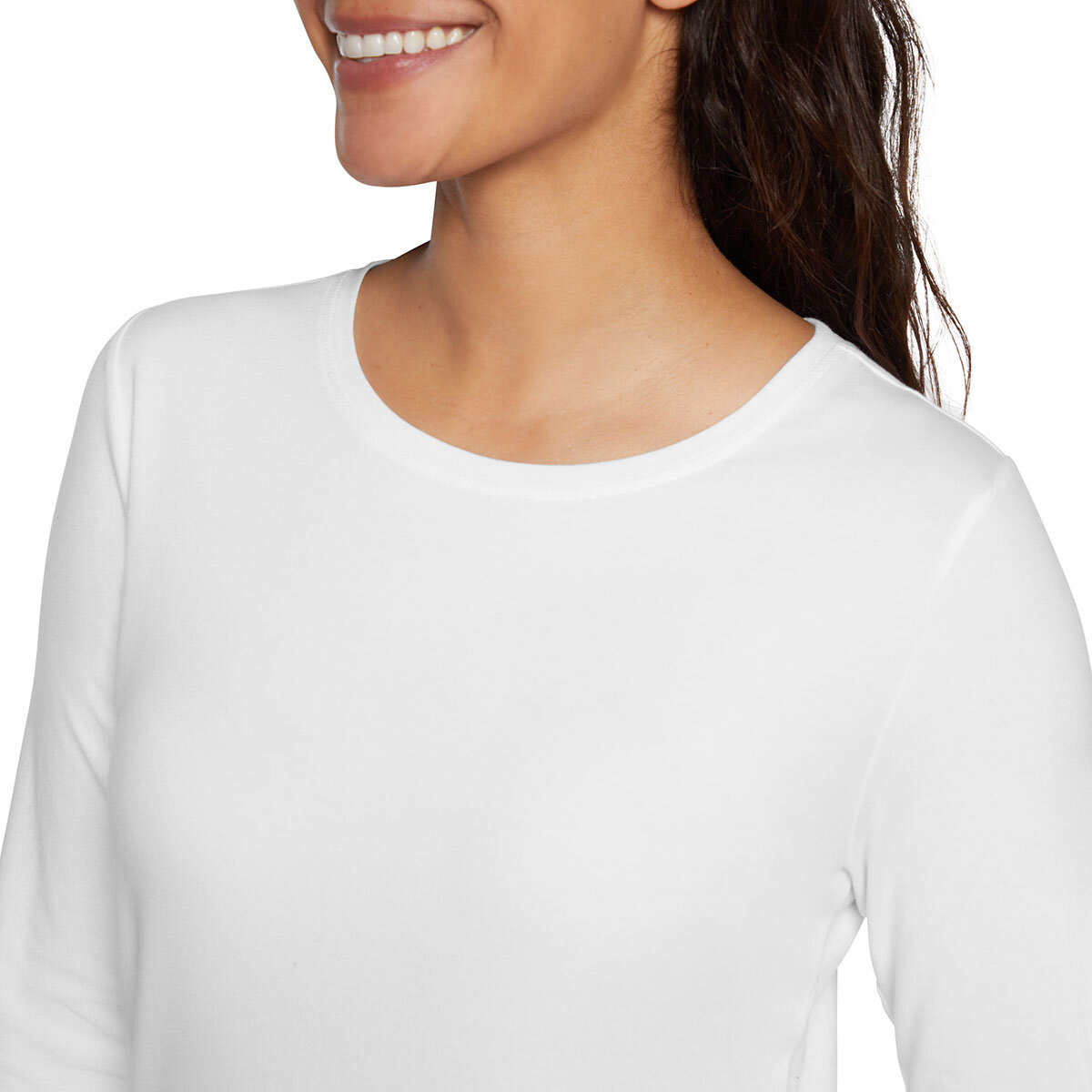 Three Dots Ladies Crew Top 2 Pack in White/Grey