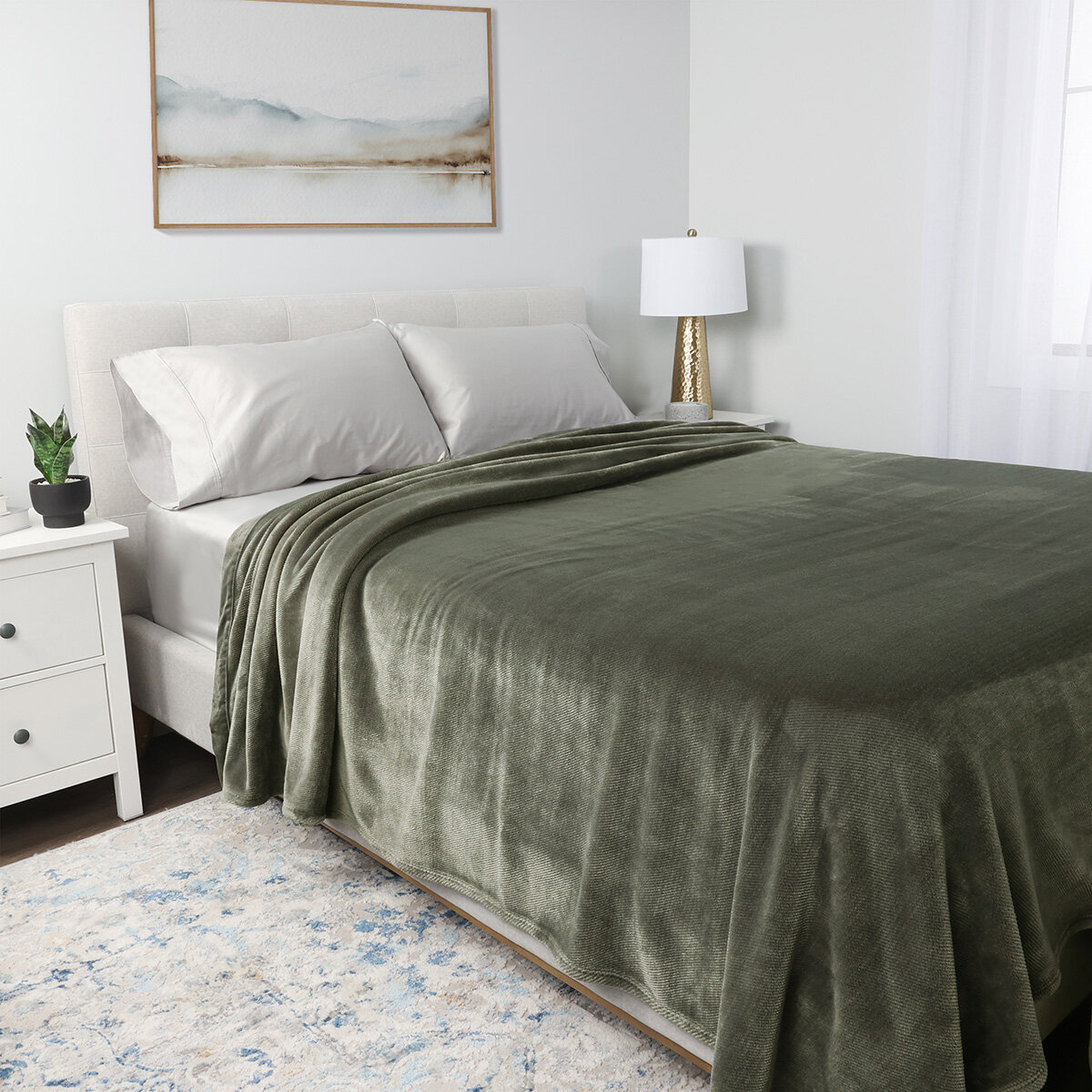 Kirkland Signature Plush Blanket in Green, 248 x 233 cm