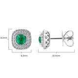 Cushion Cut Emerald & 0.27ctw Diamond Earrings, 18ct White Gold