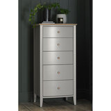 Bentley Designs Whitby Scandi Oak & Grey 5 Drawer Chest of Drawers