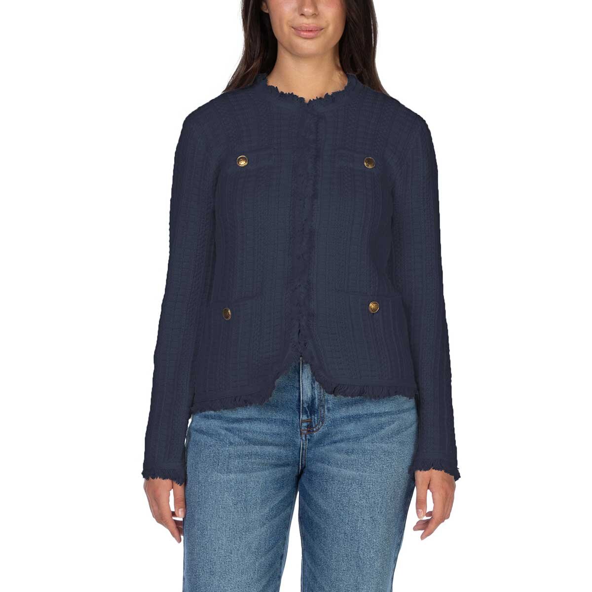 Wellworn Ladies Fringe Cardigan in Navy