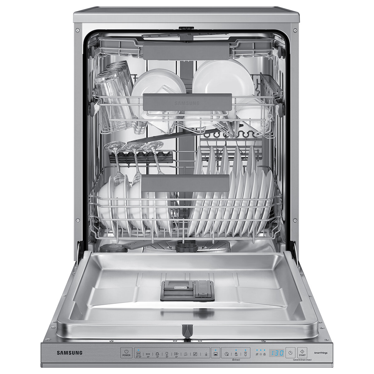 Open Samsung Series 11, DW60A8060FS/EU, 14 Place Setting Dishwasher, With Auto Door Open, B Rated