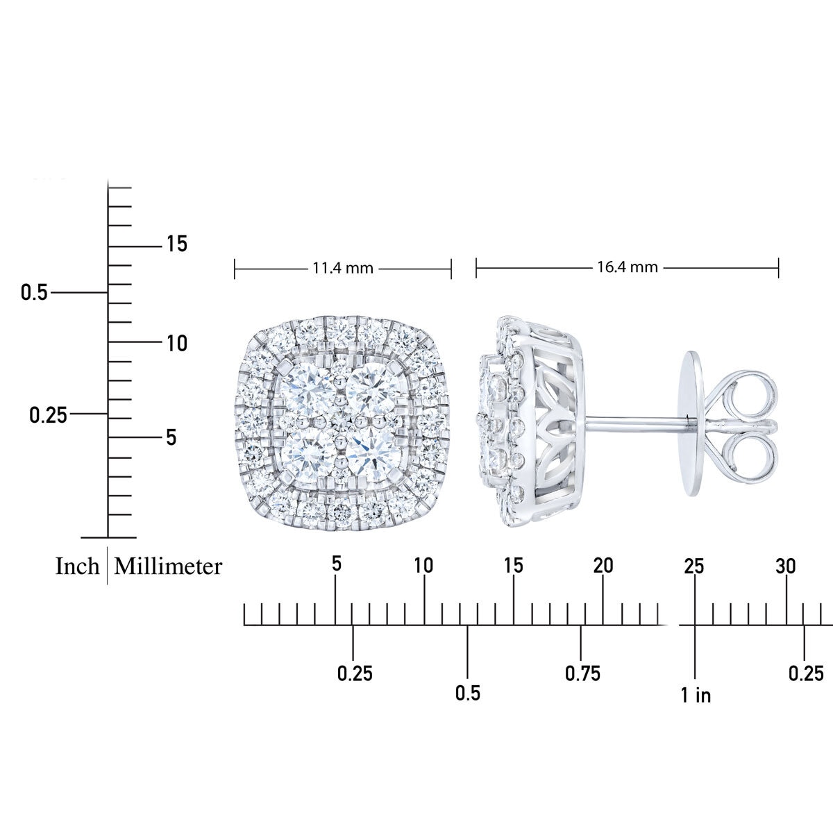 1.50ctw Round Brilliant Cut Diamond Cluster Earrings, 14ct White Gold