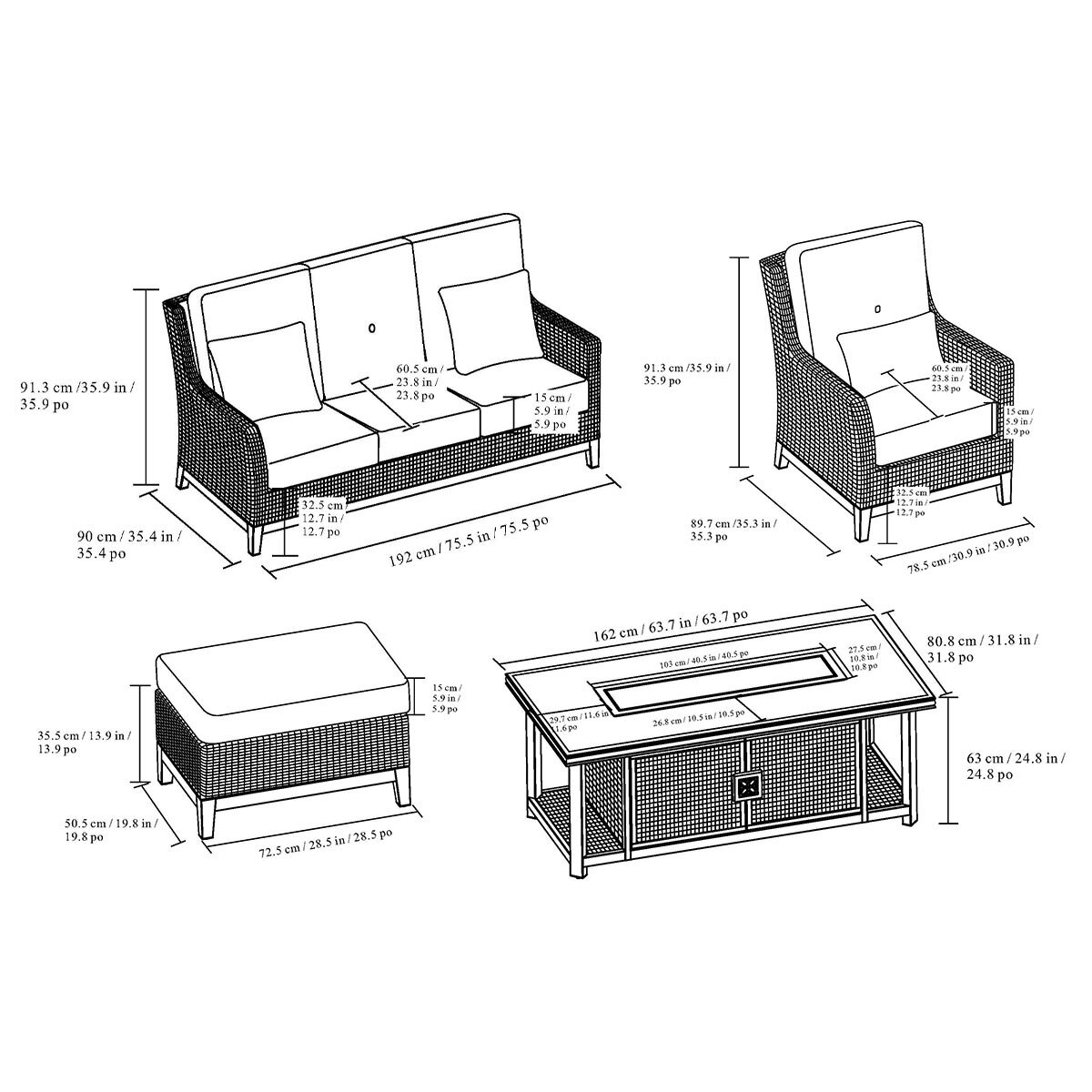 Agio Portland 6 Piece Woven Deep Seating Fire Set 