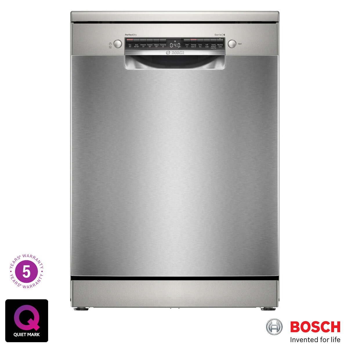 Bosch Series 6 SMS6ZCI10G Freestanding Dishwasher, B Rated in Silver