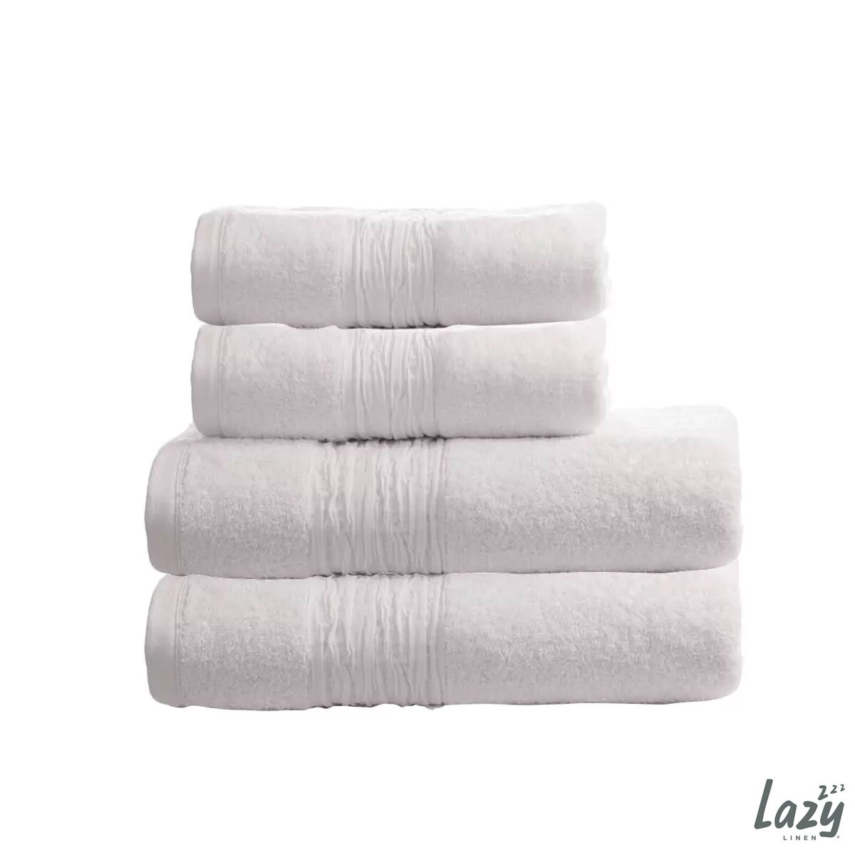 Lazy Linen 4 Piece Hand & Bath Sheet Towel Bundle in White, 2 x Hand Towels & 2 x Bath Sheets