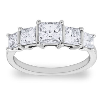 2.00ctw Princess Cut Diamond 5 Stone Ring, 18ct White Gold