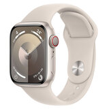 Apple Watch Series 9 Cellular, 41mm Starlight Aluminium Case with Starlight Sport Band M/L, MRHP3QA/A