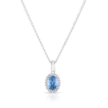 Oval Cut Aquamarine & 0.09ctw Diamond Necklace, 14ct White Gold