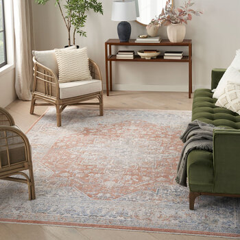 Elegant Heirloom Ivory & Rust Patterned Rug in 2 Sizes