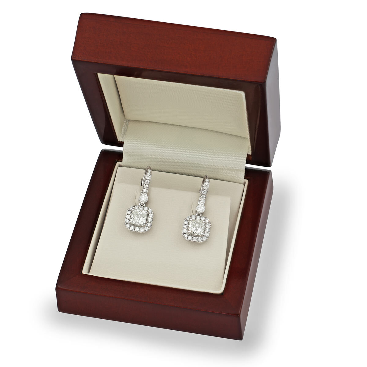 2.00ctw Princess & Round Brilliant Cut Diamond Halo Earring, 18ct White Gold