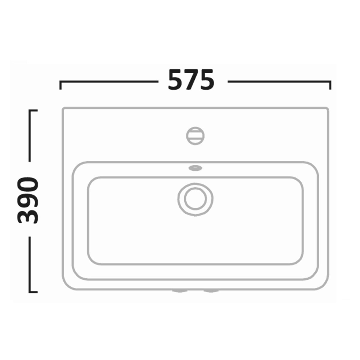 Line drawing of sink on white background with dimensions