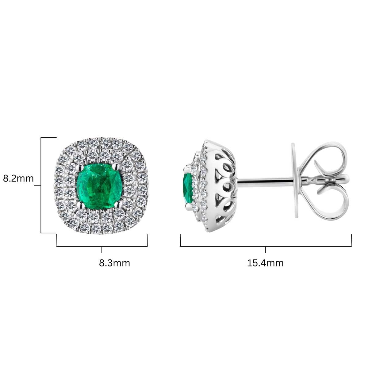 Cushion Cut Emerald & 0.27ctw Diamond Earrings, 18ct White Gold