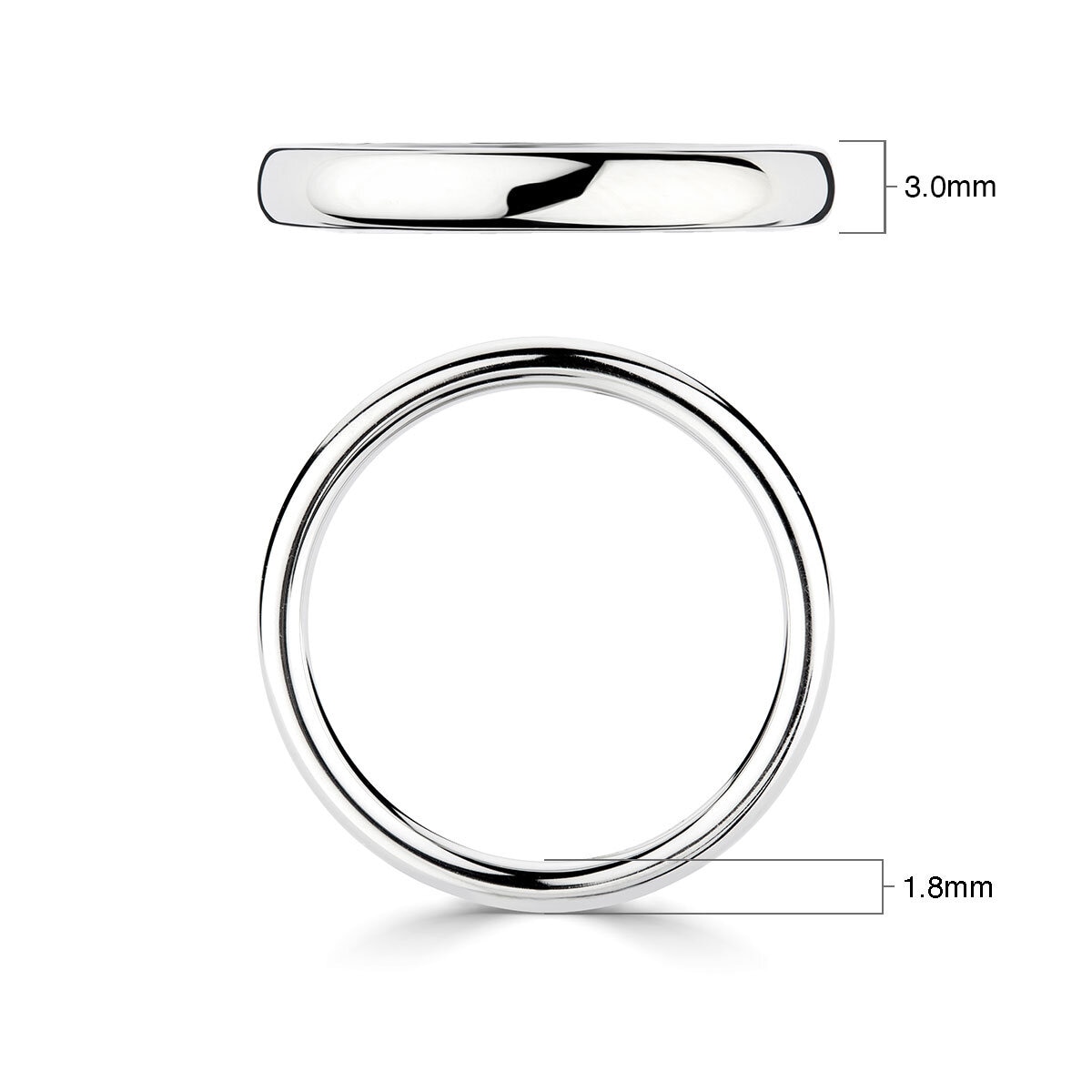 3.0mm Basic Court Wedding band. 18ct White Gold