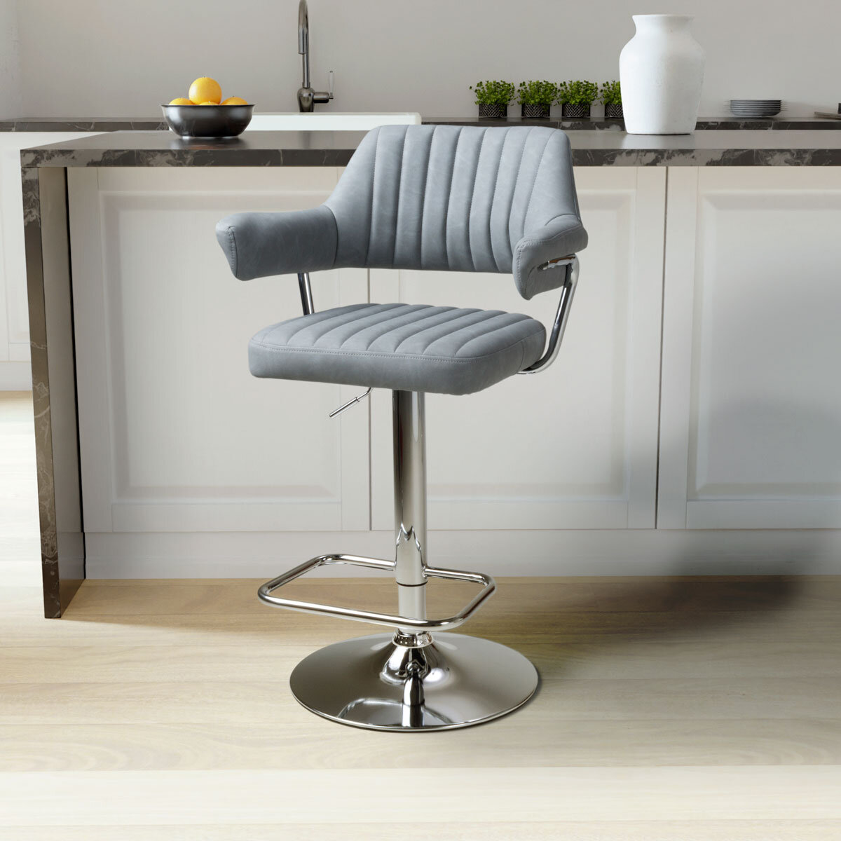 Cortez Light Grey Faux Leather Bar Stool 2 Pack Costco UK