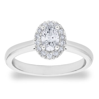 0.54ctw Oval & Round Brilliant Cut Diamond Halo Ring, Platinum