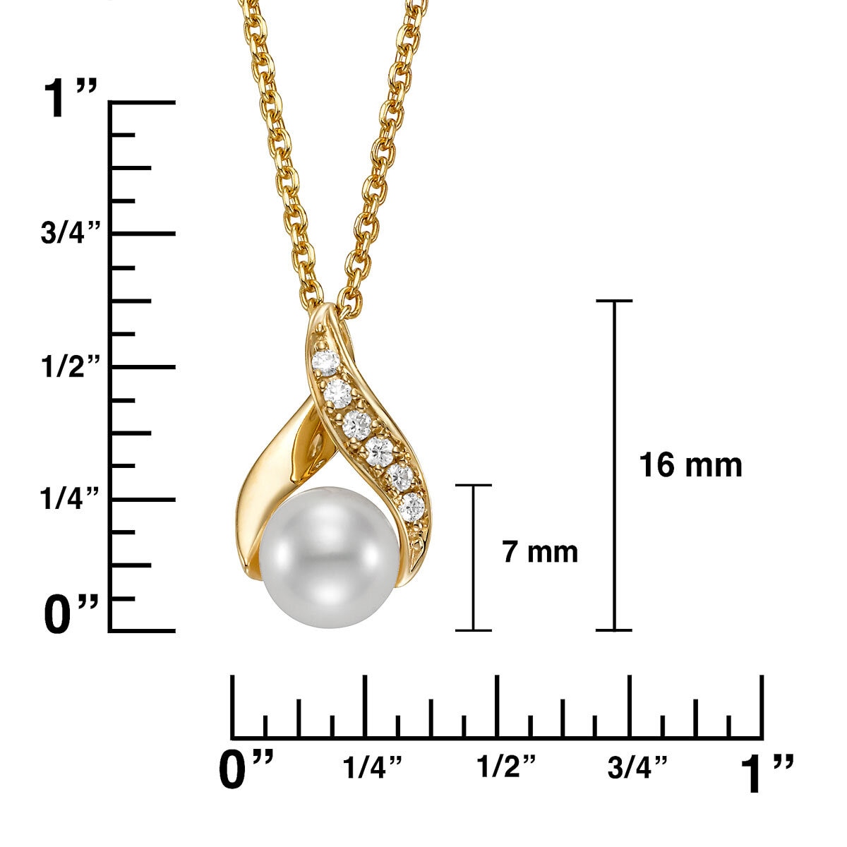 6.5-7mm Cultured Freshwater White Pearl & 0.08ctw Diamond Pendant, 14ct Yellow Gold