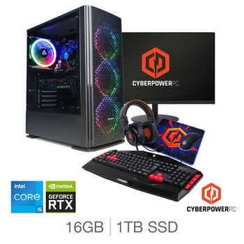 CyberPower, Intel Core i5, 16GB RAM, 1TB SSD, NVIDIA GeForce RTX 4060, Gaming Desktop Bundle