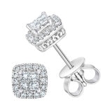 0.40ctw Princess & Round Brilliant Cut Diamond Stud Earrings, 14ct White Gold