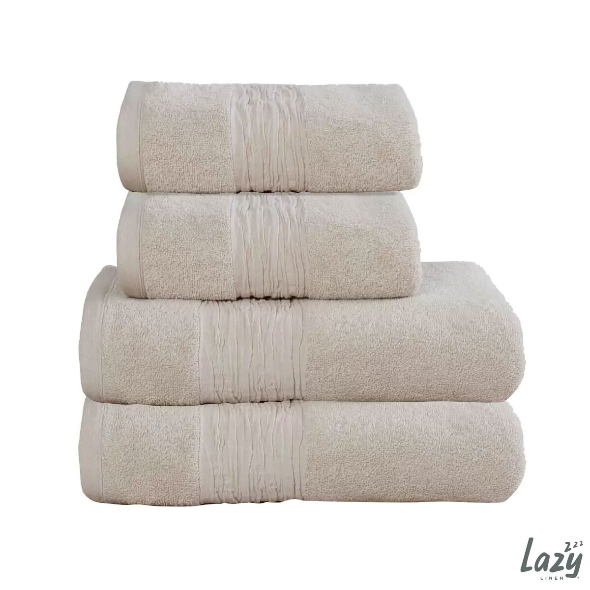  Lazy Linen 4 Piece Hand & Bath Towel Bundle in Linen, 2 x Hand Towels & 2 x Bath Towels
