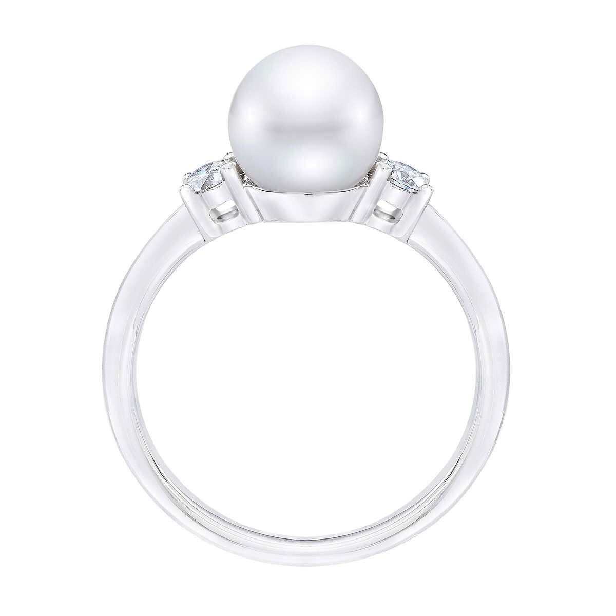 8-8.5mm Freshwater White Pearl & 0.21ctw Diamond Ring, 14ct White Gold