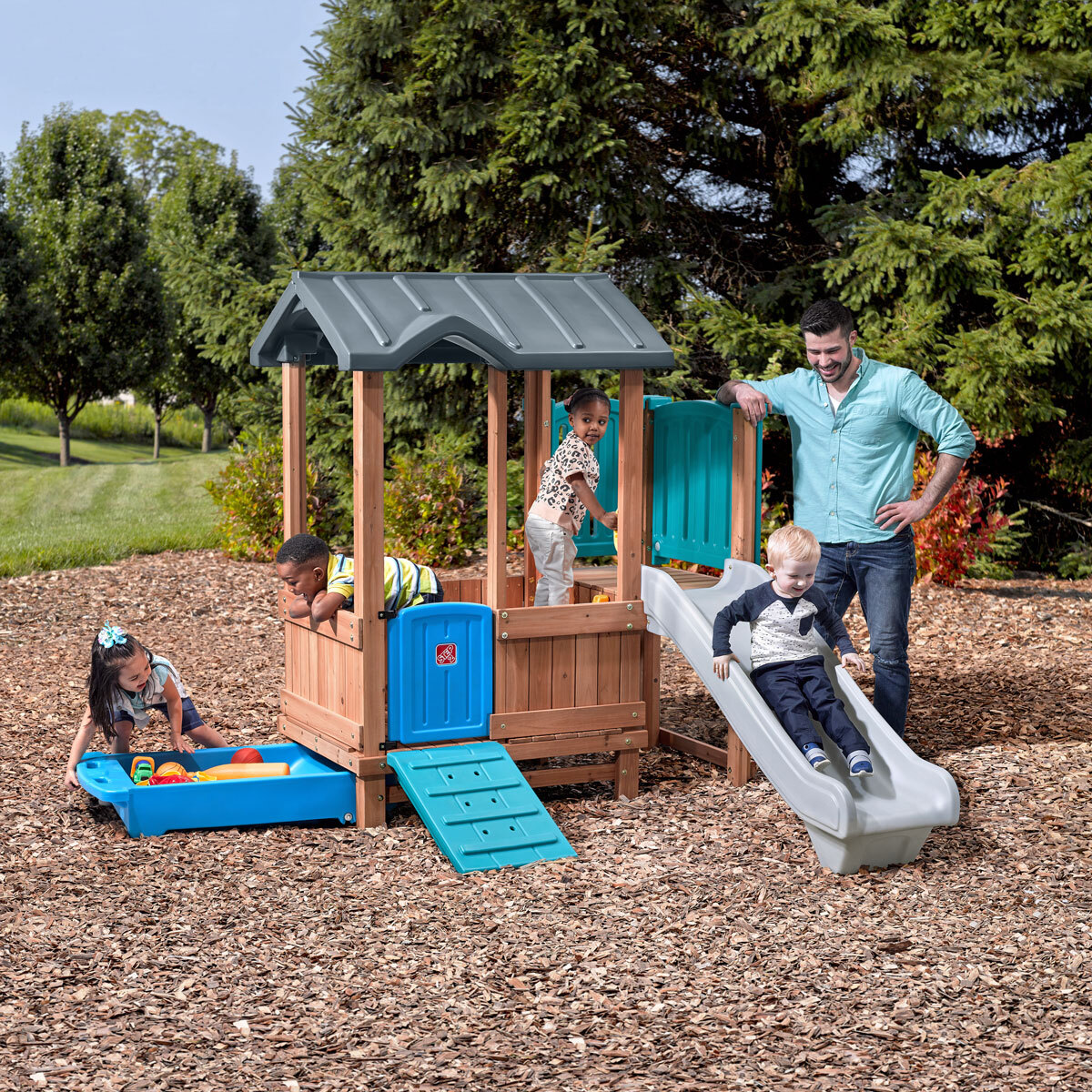 Buy Woodland Adventure Playhouse & Slide Lifestyle Image at Costco.co.uk