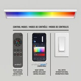 Graphic demonstrating the 3 ways of controlling Artika Skyshade Smart LED panel which includes remote control, via the Artika Smart application and wall switch