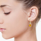 Cushion Cut Citrine & 0.10ctw Diamond Earring, 14ct Yellow Gold