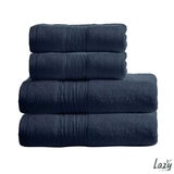 Lazy Linen 4 Piece Hand & Bath Sheet Towel Bundle in Navy, 2 x Hand Towels & 2 x Bath Sheets