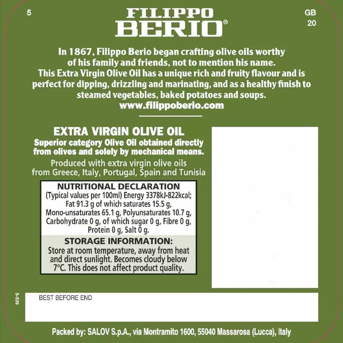 Filippo Berio Extra Virgin Olive Oil, 5L