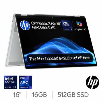 HP Omnibook X Flip, Copilot+ PC, Intel Core Ultra 5, 16GB RAM, 512GB SSD, 16 Inch Convertible 2 in 1 Laptop, 16-as0004na HP Omnibook X Flip, Copilot+ PC, Intel Core Ultra 5, 16GB RAM, 512GB SSD, 16 Inch Convertible 2 in 1 Laptop, 16-as0004na