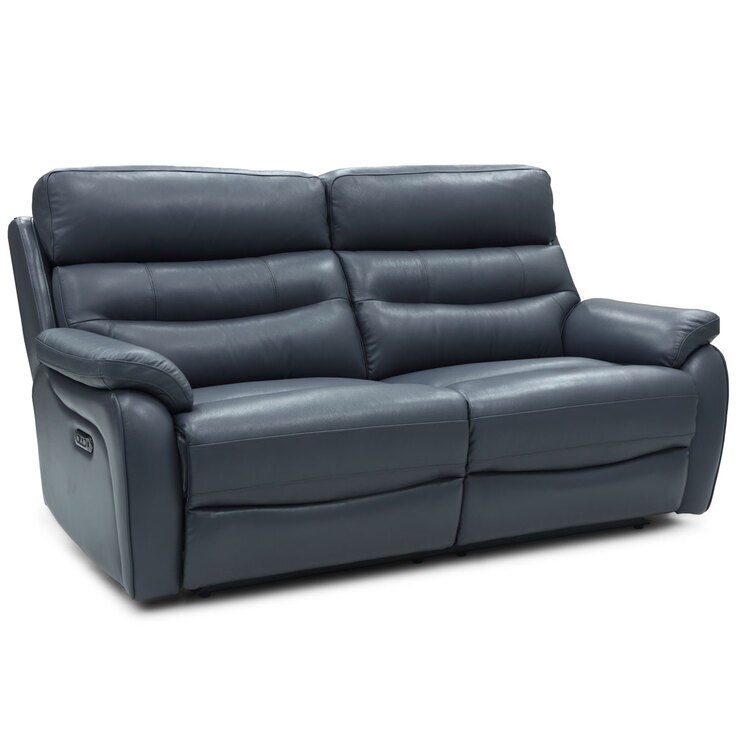 Fletcher Blue Leather Power Reclining Large 2 Seater Sofa with Power ...