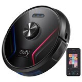 Image of Eufy Robovac X8 from 45 degree angle with phone app