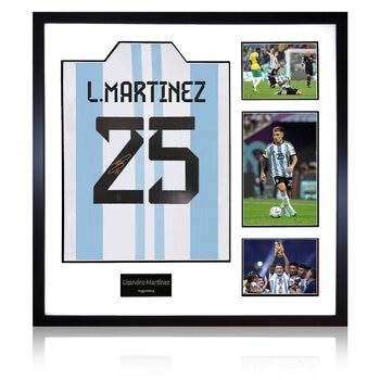 Lisandro Martinez Signed Argentina Framed Shirt, including 3 Photos