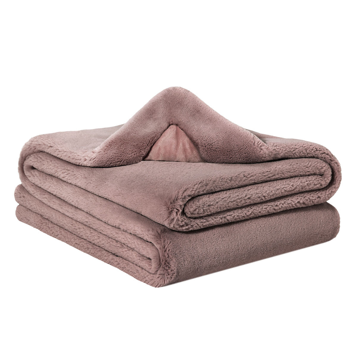 Mon Chateau Foldover Faux Fur Throw in Pink, 152 x 177 cm