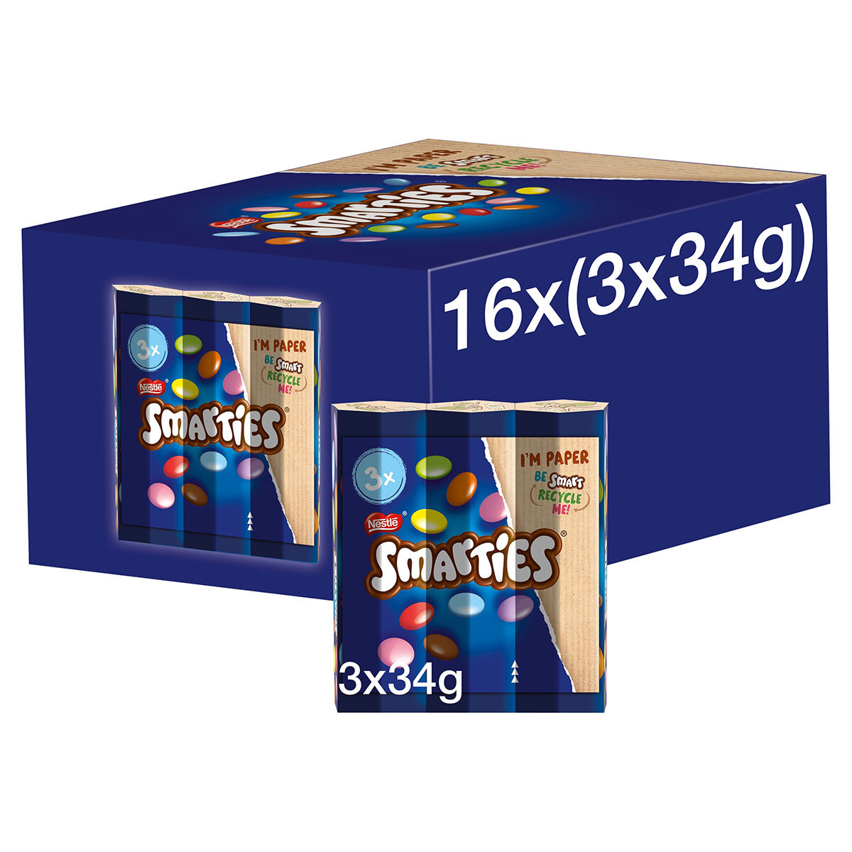 Nestle Smarties Tube 3 x 34g x 16